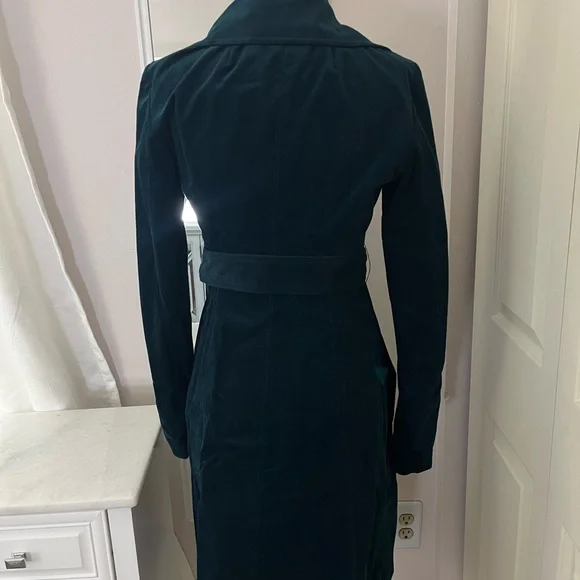 NWT! Theory | Cinched Belted Oslo Corduroy Trench Coat In Green | Size: Petite - Picture 3 of 11